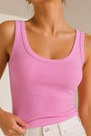 Kadın Pembe Ribana U Yaka Slim Fit Atlet