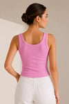 Kadın Pembe Ribana U Yaka Slim Fit Atlet