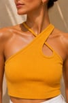 Kadın Sarı Çapraz Halter Yaka Damla Detaylı Fitilli Crop Top