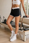 Kadın Siyah Biyeli Lastik Bel Spor Şort