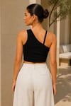 Kadın Siyah Çapraz Halter Yaka Damla Detaylı Fitilli Crop Top