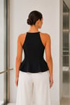 Kadın Siyah Halter Yaka Bağlama Detaylı Kolsuz Peplum Bluz