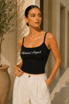 Kadın Siyah Minimal Project Baskılı İnce Askılı Crop Atlet