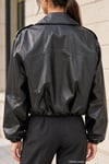 Kadın Siyah Suni Deri Fermuarlı Oversize Bomber Ceket Siyah