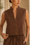 Kadın Taba Süet Dokulu Kolsuz Yelek Bol Pantolon Takım