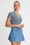 Kadın V Yaka Basic T-shirt  Antrasit