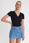 Kadın V Yaka Basic T-shirt  Siyah