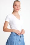 Kadın V Yaka Basic T-shirt Beyaz