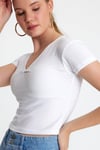 Kadın V Yaka Basic T-shirt Beyaz