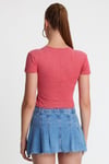 Kadın V Yaka Basic T-shirt Nar Çiçeği