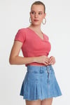 Kadın V Yaka Basic T-shirt Nar Çiçeği