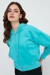Kadın yarasa Kol Oversize Karbon Fırçalı 3 İplik Sweatshirt Turkuaz
