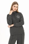 Kadın Yarım Fermuarlı Dik Yaka Baskılı Sweatshirt 2’li Paket Antra/Ekru