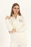 Kadın Yarım Fermuarlı Dik Yaka Baskılı Sweatshirt 2’li Paket Mİnt / Ekru