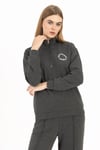 Kadın Yarım Fermuarlı Dik Yaka Baskılı Sweatshirt 2’li Paket Siyah/Antra