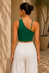 Kadın Yeşil Çapraz Halter Yaka Damla Detaylı Fitilli Crop Top