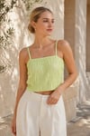 Kadın Yeşil Piliseli İnce Askılı Crop Bluz