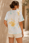 Kadın Yeşil Sarı Mavi Batik Desenli Oversize T-Shirt