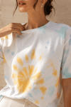 Kadın Yeşil Sarı Mavi Batik Desenli Oversize T-Shirt