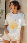 Kadın Yeşil Sarı Mavi Batik Desenli Oversize T-Shirt