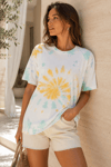 Kadın Yeşil Sarı Mavi Batik Desenli Oversize T-Shirt