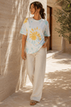 Kadın Yeşil Sarı Mavi Batik Desenli Oversize T-Shirt