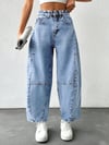 Kadın Yüksek Bel Balloon Fit Açık Mavi Denim Jean Pantolon