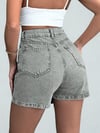 Kadın Yüksek Bel Şort Etek Denim Gri