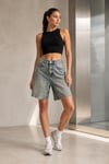 Kadın Yüksek Bel Vintage Yıkamalı Ham Paça Denim Bermuda Şort