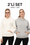 Kahve Molası 2’li Sweatshirt Seti – Ekru & Gri