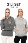 Kahve Molası 2’li Sweatshirt Seti – Gri & Füme