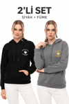 Kahve Molası 2’li Sweatshirt Seti – Siyah & Füme