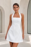 Onyx Halter Yaka Açık Sırt Beyaz Mini Elbise