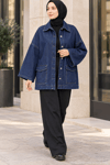 Oversize Cep Detaylı Tesettür Denim Ceket