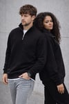 Unisex Yarım Fermuarlı Dik Yaka Regular Fit Basic Siyah Sweatshirt
