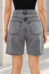 Yüksek Bel Acid Wash %100 Pamuk Denim Bermuda Şort Antrasit