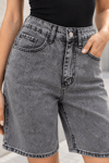 Yüksek Bel Acid Wash %100 Pamuk Denim Bermuda Şort Antrasit