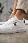 Kadın Beyaz Siyah Sneaker Günlük Spor Ayakkabı 068 Beyaz-Siyah