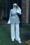 CEKETÇizgili Blazer Ceket 06075-Gri