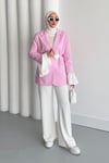 CEKETÇizgili Blazer Ceket 06075-Pembe