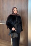 CEKETDeri Yaka Kürk Ceket 1047 Siyah