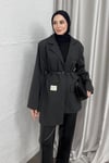 CEKETKemerli Blazer Ceket 6015 Füme