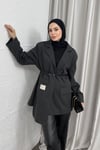 CEKETKemerli Blazer Ceket 6015 Füme
