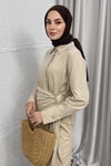 ELBİSEBAĞLAMALI KETEN ELBİSE 20019 BEJ
