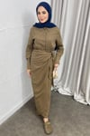 ELBİSEBAĞLAMALI KETEN ELBİSE 20019 CAMEL