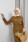 ELBİSEBAĞLAMALI KETEN ELBİSE 20019 CAMEL