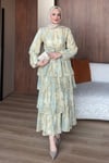 ELBİSEDesenli Kat Kat Elbise 1185 Çağla