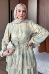 ELBİSEDesenli Kat Kat Elbise 1185 Çağla