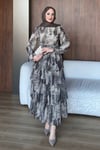 ELBİSEDesenli Kat Kat Elbise 1185 Kahve