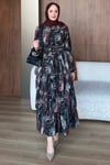 ELBİSEDesenli Kat Kat Elbise 1185 Siyah